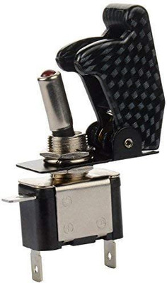 JMD GLOBAL SALES Carbon Fiber Toggle Switch with Aircraft Safety Cover for All Vehicles 1 Car Dash Switch Panel(12 V)