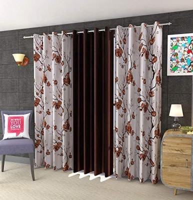 Ami Creation 152 cm (5 ft) Polyester Room Darkening Window Curtain (Pack Of 3)(Solid, Floral, COFFEE)