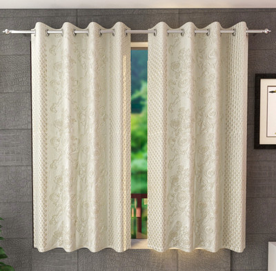 Flipkart SmartBuy 152 cm (5 ft) Window Polyester Semi Transparent Curtain (Pack Of 2)(Cream, Floral)