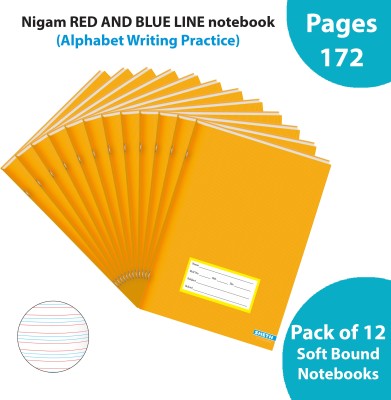 SHETH Red & Blue Line A5 Notebooks for Kids| 172 Pages in Each Book| Soft Bound Cover| English Writing Practice Book| 18 cm X 24 cm| Pack of 12 A5 Notebook Red and Blue line 2064 Pages(Brown, Pack of 12)