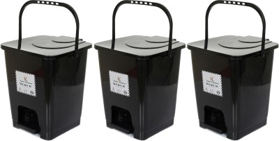 KUBER INDUSTRIES Square Premium Plastic Pedal Dustbin 10 Ltr (Black)-Pack of 3 Plastic Dustbin(Black, Pack of 3)