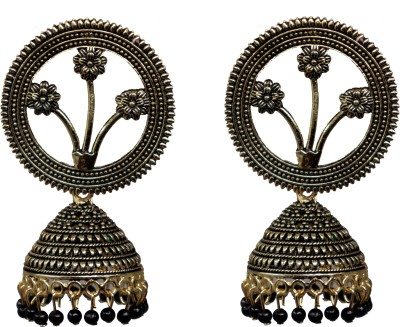 Happy Stoning Shimmering Gold Plated Jhumka Earrings Brass Jhumki Earring