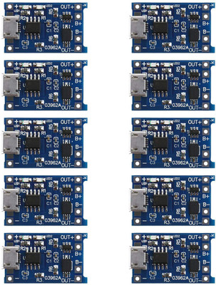 Abhith India 10Pcs TP4056 5V 1A 18650 Lithium Battery Charger Charging Board Module Micro USB Interface Electronic Components Electronic Hobby Kit