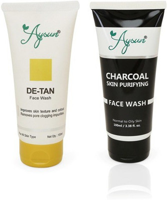 Aysun Organic Combo Pack of 2 De-Tan and Charcoal Face Wash(200 ml)