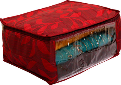 KUBER INDUSTRIES Designer Leaf Printed Saree Cover Bag/Wardrobe Organiser with Transparent Window (Maroon) HS_36_KUBMART019132(Maroon)