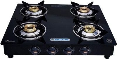 MILTON Premium Manual Ignition LPG Stove - (ISI Certified, Door Step Service) Black Glass Manual Gas Stove(4 Burners)