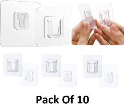 PUHBRHY Double-Sided Adhesive Wall Hooks,10kg(Max) Heavy Duty Bathroom Towel Kitchen Sticky Hooks, Multi-Purpose Transparent Adhesive Hooks, Waterproof and Oil-Proof (10 Packs) Hook Hook (Pack of 10)) Hook 10(Pack of 1)