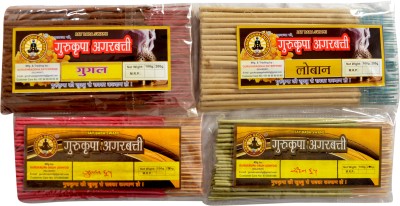 GURUSHRADDHA Gulab-Chandan dhoop & Loban-Gugal Incense stick Combo 200gm 4 pack Guggal, Loban, Chandan, Gulab(200, Set of 4)