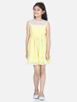 STYLESTONE Girls Above Knee Casual Dress(Yellow, Sleeveless)