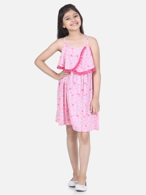 STYLESTONE Girls Midi/Knee Length Casual Dress(Pink, Sleeveless)