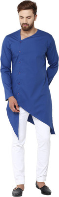 See Designs Men Solid Asymmetric Kurta(Blue)