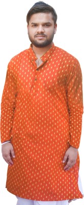 das saree Men Printed Straight Kurta(Orange)