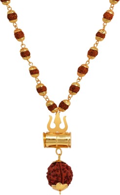 Fashion Frill Golden Lord Shiva Trishul Pendant with Rudraksh Mala 24 Inches Gold Plated Brass Men Chain Gold-plated Plated Brass Chain