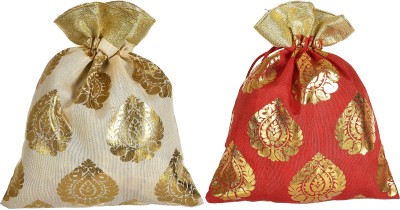 KUBER INDUSTRIES Design Potli bags Handbags for Women Gifting Wristlets For Wedding, Festival, Kitty Subh Shagun-Pack of 2 Potli(Pack of 2)