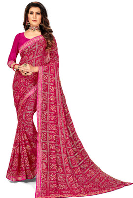 TINA FASHION Printed Bandhani Georgette Saree(Pink)