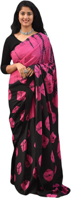 NIKHILAM Printed Bandhani Pure Cotton Saree(Pink)