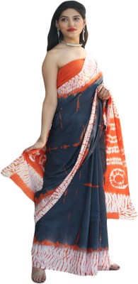 JAIPURI BLOCK PRINT Printed, Self Design, Blocked Printed, Dyed Daily Wear Pure Cotton Saree(Orange)