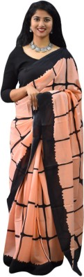 NIKHILAM Blocked Printed, Color Block, Dyed, Floral Print, Printed Daily Wear Pure Cotton Saree(Beige)