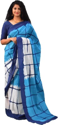 NIKHILAM Printed Daily Wear Pure Cotton Saree(Blue)