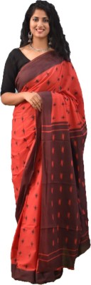 NIKHILAM Printed Ikkat Pure Cotton Saree(Red)