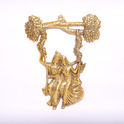 KridayKraft Radha Krishna Metal Statue,Radha Krishana Murti on Swing Jhula with Gold Antique Finish So Looks very Beautiful for Decor your Home,office Walls,Showpiece Figurines,Religious idol Gift Article... Decorative Showpiece  -  31 cm(Metal, Gold)