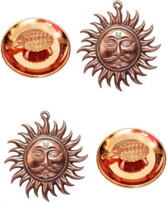 VAIBHAV Best Copper Combo, Pack of 2 Suraj Yantra(9cms) for Positivity and Happines and Copper Tortoise on Plate(9cms) for Wealth and Prosperity Decorative Showpiece  -  9 cm(Copper, Brown)