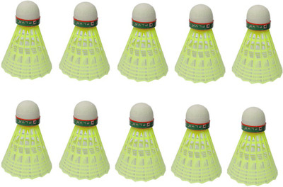 Scorpion PLYR-105 Badminton Nylon Shuttlecock,Pack of 10 (Yellow)|Badminton Shuttlecocks Nylon Shuttle  - Green(Medium, 77, Pack of 10)