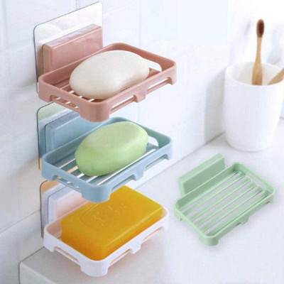 LXET ABS Magic Sticker Series Wall Mounted Self-Adhesive Waterproof No Drilling Soap Holder for Bathroom and Kitchen Dish Sink Area- Plastic Self Adhesive Stand- Single Layer Rack Organizer in Home Office (multicolor) - Pack of 4(Multicolor)