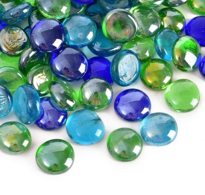 ERCOLE Decorative Polished Shiny Smooth Glass Pebble Stones For Aquarium Fish Tank Plant Pots Garden Home Table & Outdoor Decoration (Aqua, Green & Blue, 1 Kg) Carved, Polished, Regular Round Fire Glass Pebbles(Multicolor 1 kg)