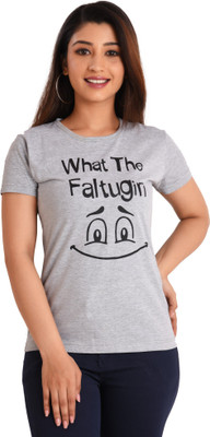 NEO GARMENTS Printed Women Round Neck Grey T-Shirt