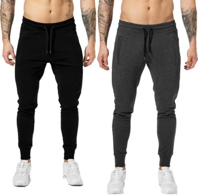 WILD KICKER Solid Men Black, Grey Track Pants