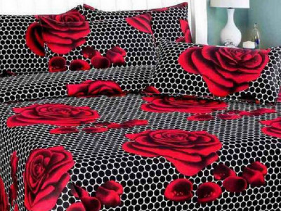 LOXICA 160 TC Microfiber Double 3D Printed Flat Bedsheet(Pack of 1, Red, Black)