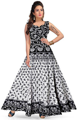 Kuber taxtile Women Maxi Black, White Full Length Dress