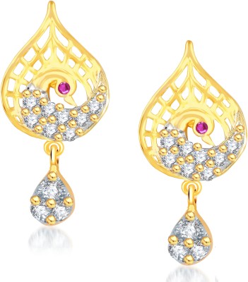 VSHINE FASHION JEWELLERY Peacock Mayur Collection Feather Inspired American Diamond Studded Fashionable Traditional Stylish Fancy Party Wear Gold Plated Fashion Jewellery Earring Set for Women, Girls, Wife and Girlfriends Cubic Zirconia Alloy, Brass Earring Set