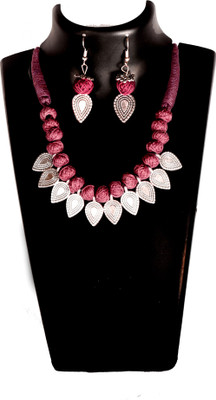 DOM Oxidised Silver Pink Jewellery Set(Pack of 1)