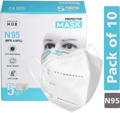 Digital Hub Finest Cotton Reusable 5 Layered N95 Face Mask | CE, ISO, FDA and WHO-GMP Certified | Digital Hub | White Colour | Washable | Proudly made in Bharat DB-09(White, Free Size, Pack of 10)