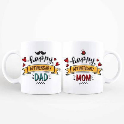 AMAR CREATION Anniversary Gift for Mom and Dad Coffees Set 2 Ceramic Coffee Mug(325 ml, Pack of 2)