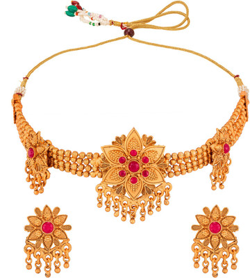 LUXOR Brass, Copper, Alloy Brass, Gold-plated Pink Jewellery Set(Pack of 1)