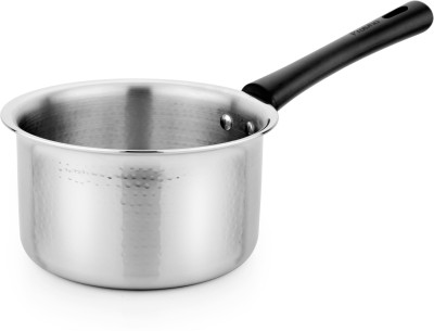 PRABHA by Prabha Heavy Gauge Stainless Steel Hammered Finish Sauce Pan, Milk pan, Milk Pot, Deep Fry, Stir Fry, Suitable for Milk, Tea, Coffee and Water, For Home & Kitchen, Restaurants Capacity 1.5L, Dia 16cm Sauce Pan 16 cm diameter 1.5 L capacity(Stainless Steel, Induction Bottom)