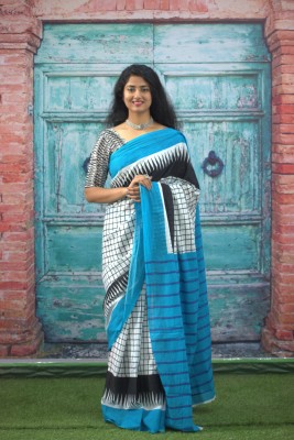 ABHIT CREATION Printed Daily Wear Pure Cotton Saree(Blue)