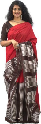 KRISHNA FASHION Striped Daily Wear Pure Cotton Saree(Red)