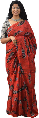 JAIPURI BLOCK PRINT Printed, Blocked Printed, Floral Print Daily Wear Pure Cotton Saree(Red)