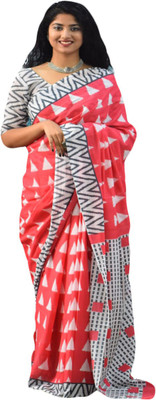 NIKHILAM Printed Bollywood Pure Cotton Saree(Pink)