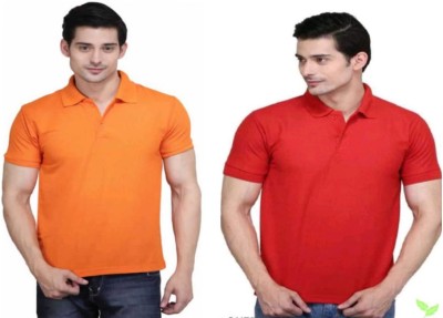 Shri Enterprises Solid Men Polo Neck Orange, Red T-Shirt