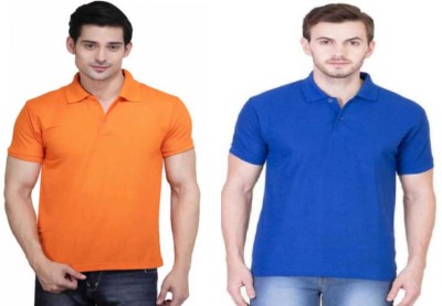 Shri Enterprises Solid Men Polo Neck Orange, Blue T-Shirt