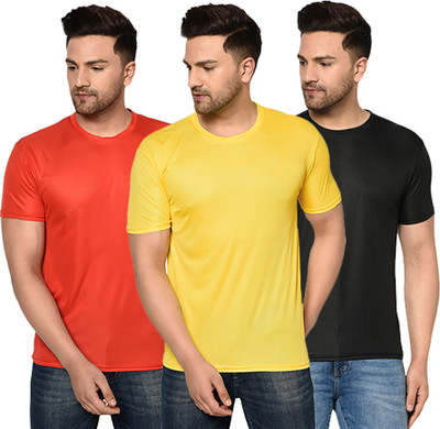 FabryKa Solid Men Round Neck Red, Black, Yellow T-Shirt