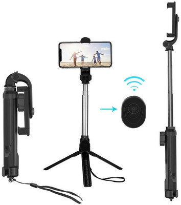 FKU XT10 Multi-function Selfie Stick Wireless Bluetooth Remote Mobile Phone Holder Tripod Stand Mount For iOS Android Phones Tripod Kit(Black, Supports Up to 500 g)