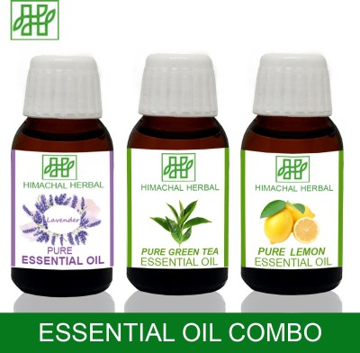 Himachal Herbal LAVENDER-GREEN TEA-LEMON ESSENTIAL OIL FOR COSMETIC SOAP MAKING AROMATHERAPY-3PC EACH 10ML(30 ml)