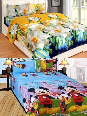 VORDVIGO 150 TC Polycotton Double 3D Printed Flat Bedsheet(Pack of 2, Multicolor)