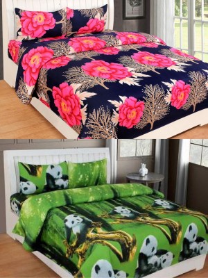 VORDVIGO 150 TC Polycotton Double Floral Flat Bedsheet(Pack of 2, Multicolor)